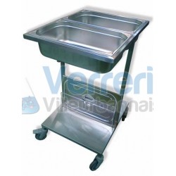 Chariot inox avec 2 bacs inox, couvercles et vi...